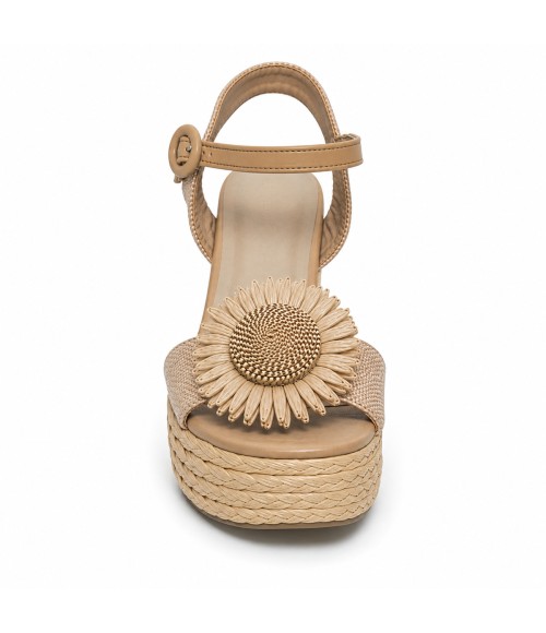 Sandalia De Tacon Y Plataforma Para Mujer Color Apricot Con Flor Montevita Florenceza 105301
