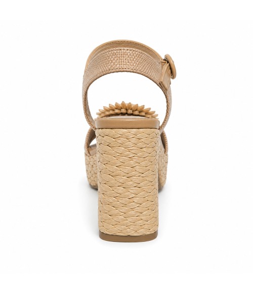 Sandalia De Tacon Y Plataforma Para Mujer Color Apricot Con Flor Montevita Florenceza 105301