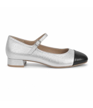 Zapato Merceditas De Tacon Bajo Para Mujer Plateado Y Negro Montevita Milanoza 105315