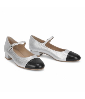 Zapato Merceditas De Tacon Bajo Para Mujer Plateado Y Negro Montevita Milanoza 105315