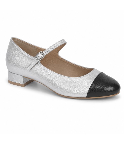 Zapato Merceditas De Tacon Bajo Para Mujer Plateado Y Negro Montevita Milanoza 105315