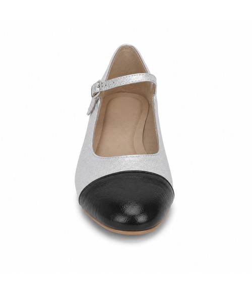 Zapato Merceditas De Tacon Bajo Para Mujer Plateado Y Negro Montevita Milanoza 105315