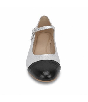 Zapato Merceditas De Tacon Bajo Para Mujer Plateado Y Negro Montevita Milanoza 105315