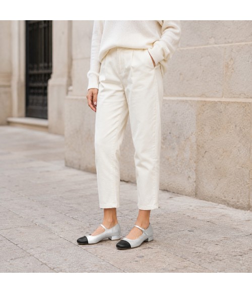 Zapato Merceditas De Tacon Bajo Para Mujer Plateado Y Negro Montevita Milanoza 105315