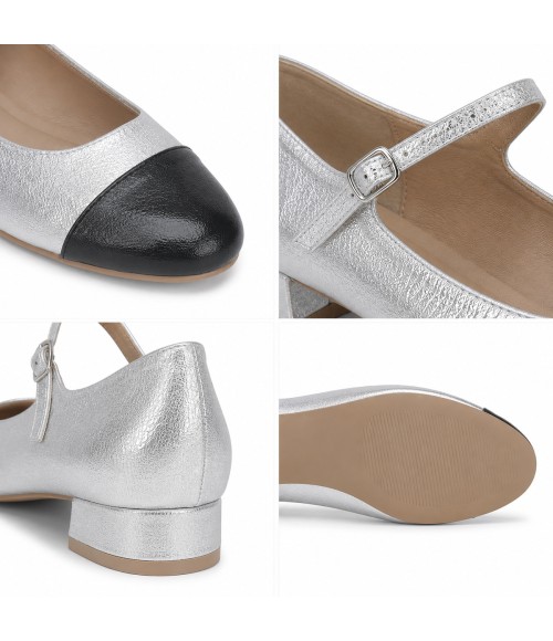 Zapato Merceditas De Tacon Bajo Para Mujer Plateado Y Negro Montevita Milanoza 105315