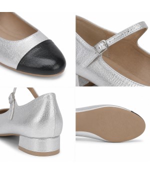 Zapato Merceditas De Tacon Bajo Para Mujer Plateado Y Negro Montevita Milanoza 105315