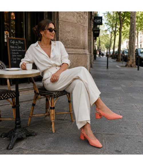 Zapato Destalonado De Tacon Bajo Para Mujer Color Naranja Montevita Veronaza 105303
