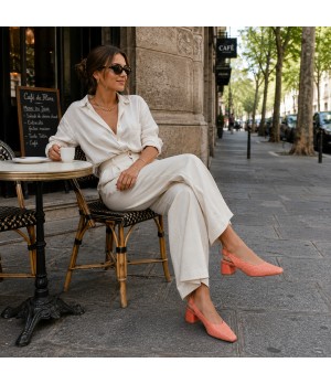 Zapato Destalonado De Tacon Bajo Para Mujer Color Naranja Montevita Veronaza 105303