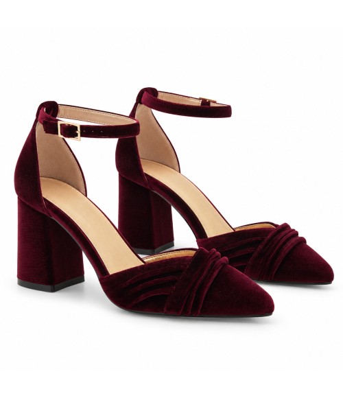 Zapatos de Salon de Terciopelo Burdeos con Correa al Tobillo Montevita 105321