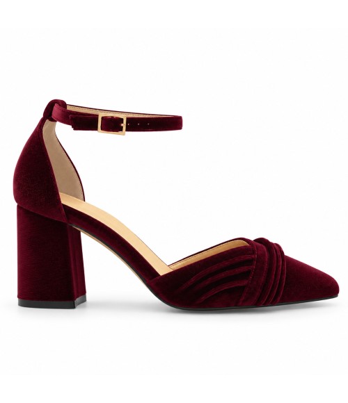Zapatos de Salon de Terciopelo Burdeos con Correa al Tobillo Montevita 105321
