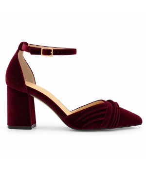 Zapatos de Salon de Terciopelo Burdeos con Correa al Tobillo Montevita 105321