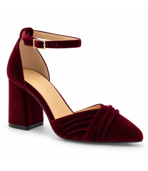 Zapatos de Salon de Terciopelo Burdeos con Correa al Tobillo Montevita 105321