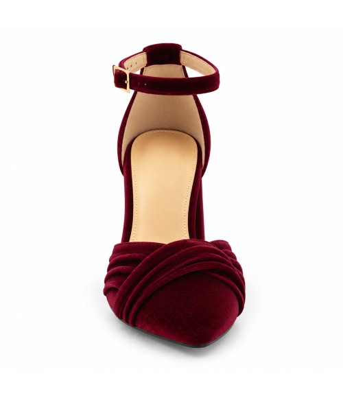 Zapatos de Salon de Terciopelo Burdeos con Correa al Tobillo Montevita 105321