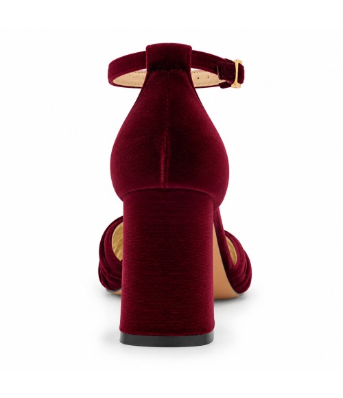 Zapatos de Salon de Terciopelo Burdeos con Correa al Tobillo Montevita 105321