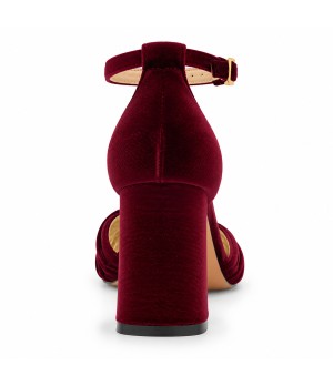 Zapatos de Salon de Terciopelo Burdeos con Correa al Tobillo Montevita 105321