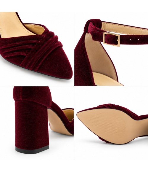 Zapatos de Salon de Terciopelo Burdeos con Correa al Tobillo Montevita 105321