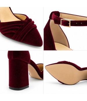 Zapatos de Salon de Terciopelo Burdeos con Correa al Tobillo Montevita 105321