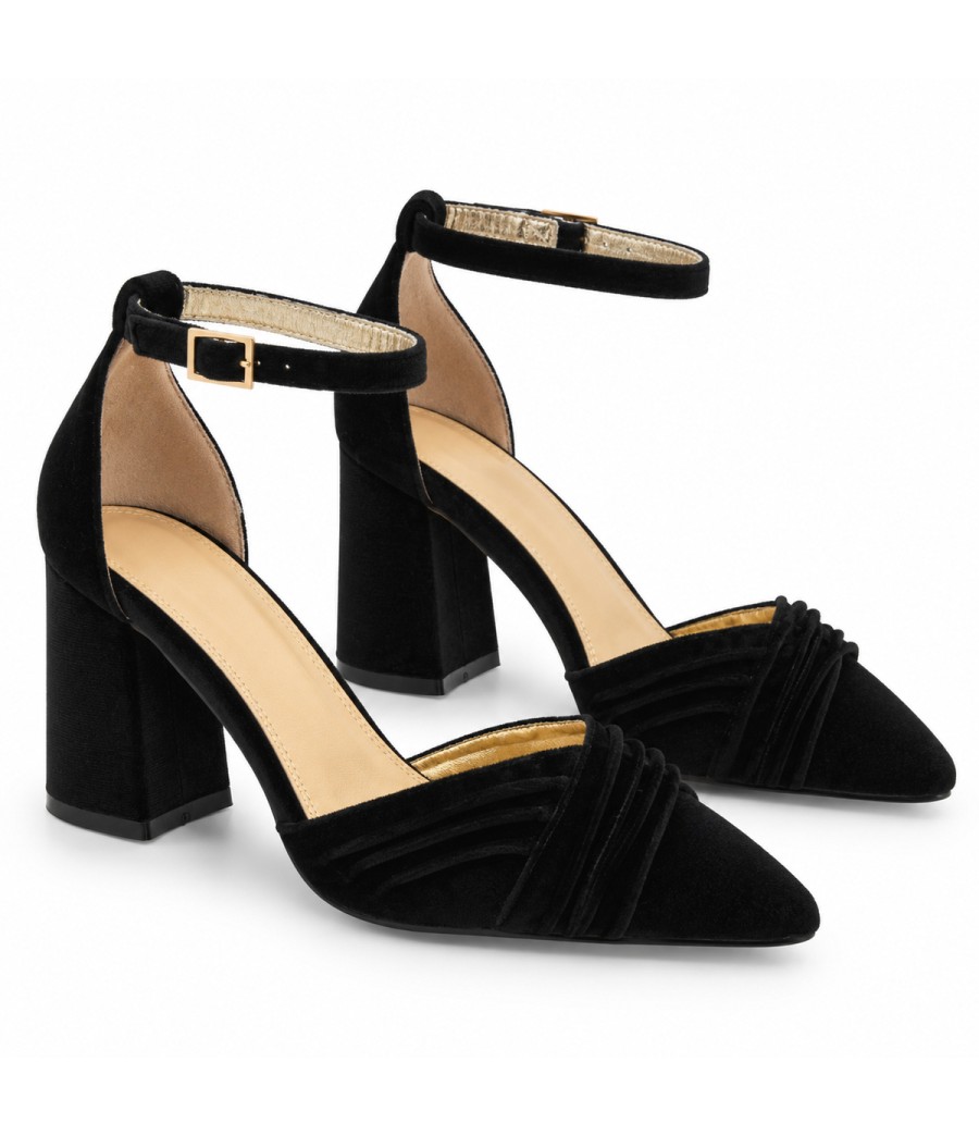 Zapatos de Salon de Terciopelo Negro con Correa al Tobillo Montevita 105322