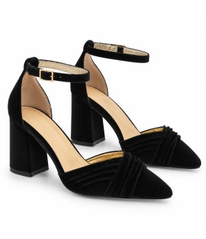 Zapatos de Salon de Terciopelo Negro con Correa al Tobillo Montevita 105322