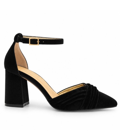 Zapatos de Salon de Terciopelo Negro con Correa al Tobillo Montevita 105322