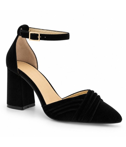 Zapatos de Salon de Terciopelo Negro con Correa al Tobillo Montevita 105322