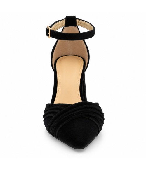 Zapatos de Salon de Terciopelo Negro con Correa al Tobillo Montevita 105322