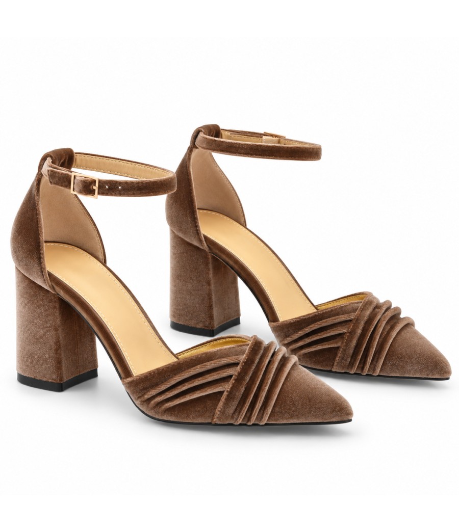 Zapatos de Salon de Terciopelo Taupe con Correa al Tobillo Montevita 105323
