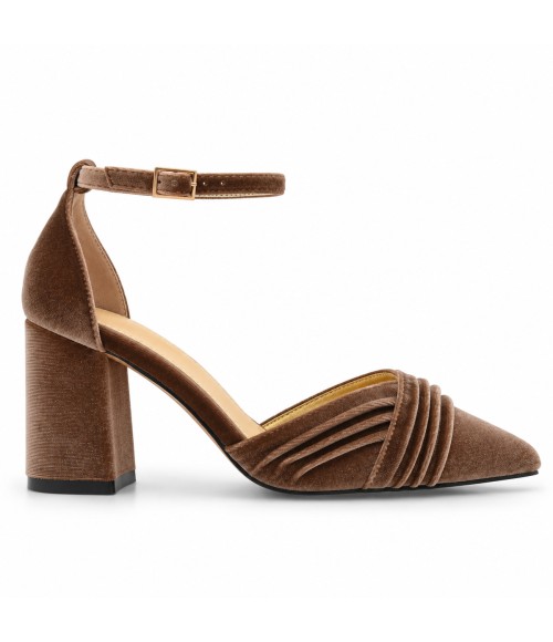 Zapatos de Salon de Terciopelo Taupe con Correa al Tobillo Montevita 105323