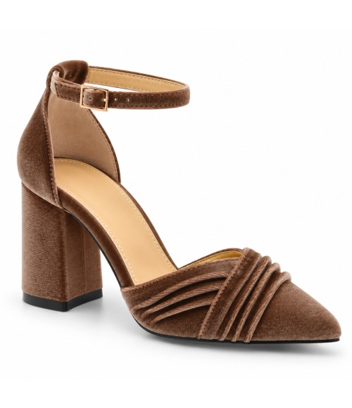 Zapatos de Salon de Terciopelo Taupe con Correa al Tobillo Montevita 105323