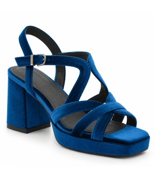 Sandalia Azul Terciopelo Tacon Ancho y Plataforma Montevita 105325