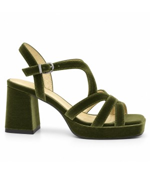 Sandalia Verde Terciopelo Tacon Ancho y Plataforma Montevita 105331