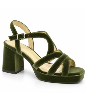 Sandalia Verde Terciopelo Tacon Ancho y Plataforma Montevita 105331