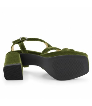 Sandalia Verde Terciopelo Tacon Ancho y Plataforma Montevita 105331