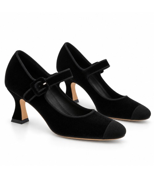 Zapato de Terciopelo Negro Tacon Medio Montevita 105336