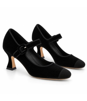 Zapato de Terciopelo Negro Tacon Medio Montevita 105336