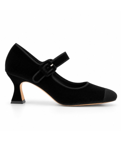 Zapato de Terciopelo Negro Tacon Medio Montevita 105336