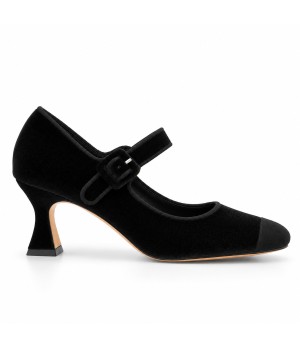 Zapato de Terciopelo Negro Tacon Medio Montevita 105336