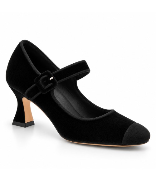 Zapato de Terciopelo Negro Tacon Medio Montevita 105336