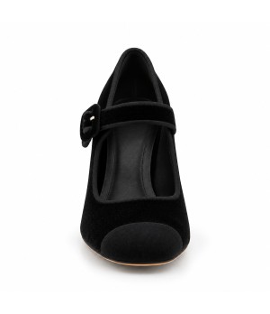 Zapato de Terciopelo Negro Tacon Medio Montevita 105336