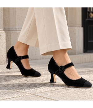 Zapato de Terciopelo Negro Tacon Medio Montevita 105336