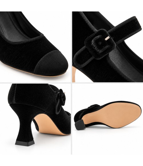 Zapato de Terciopelo Negro Tacon Medio Montevita 105336