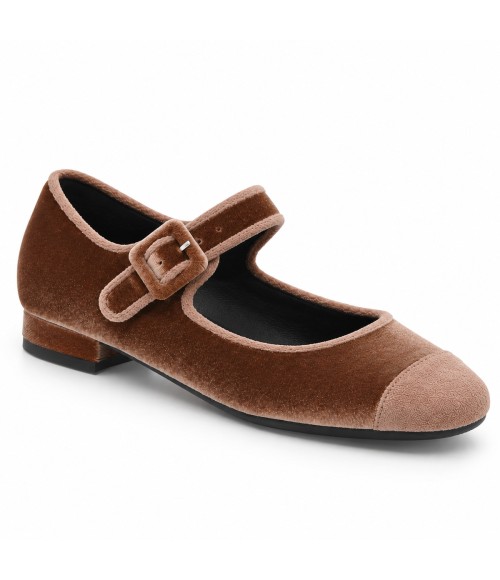 Mercedita Plana de Terciopelo Taupe con Hebilla Montevita 105339