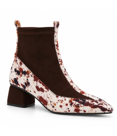 Botin Marron Animal Print Tacon Ancho Montevita 105340