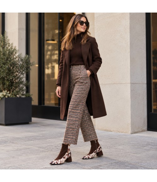 Botin Marron Animal Print Tacon Ancho Montevita 105340