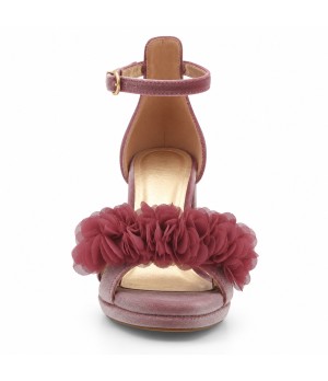 Sandalias con Plataforma en Terciopelo Rosa con Flores y Tacon Ancho Montevita 105348