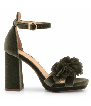 Sandalias con Plataforma en Terciopelo Verde con Flores y Tacon Ancho Montevita 105349