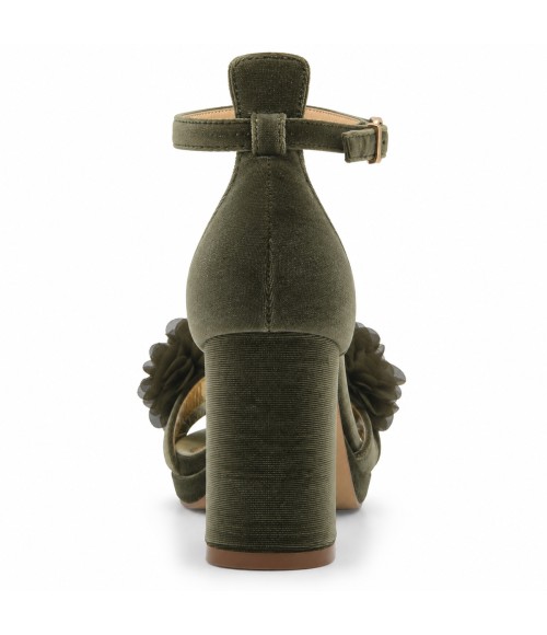 Sandalias con Plataforma en Terciopelo Verde con Flores y Tacon Ancho Montevita 105349