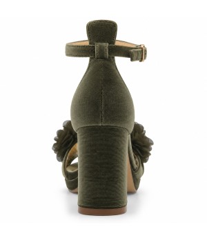 Sandalias con Plataforma en Terciopelo Verde con Flores y Tacon Ancho Montevita 105349