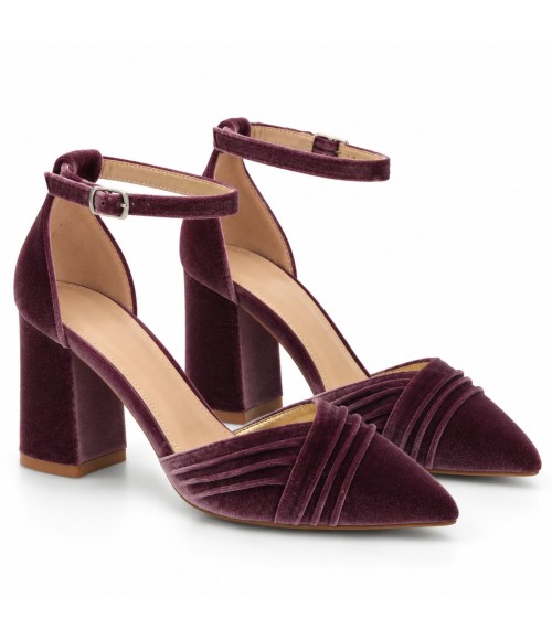 Zapatos de Salon de Terciopelo Malva con Correa al Tobillo Montevita 105352