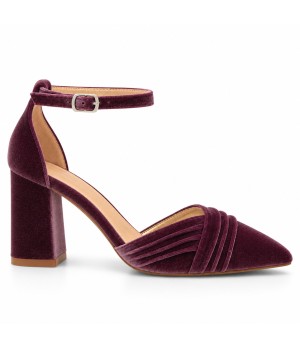 Zapatos de Salon de Terciopelo Malva con Correa al Tobillo Montevita 105352